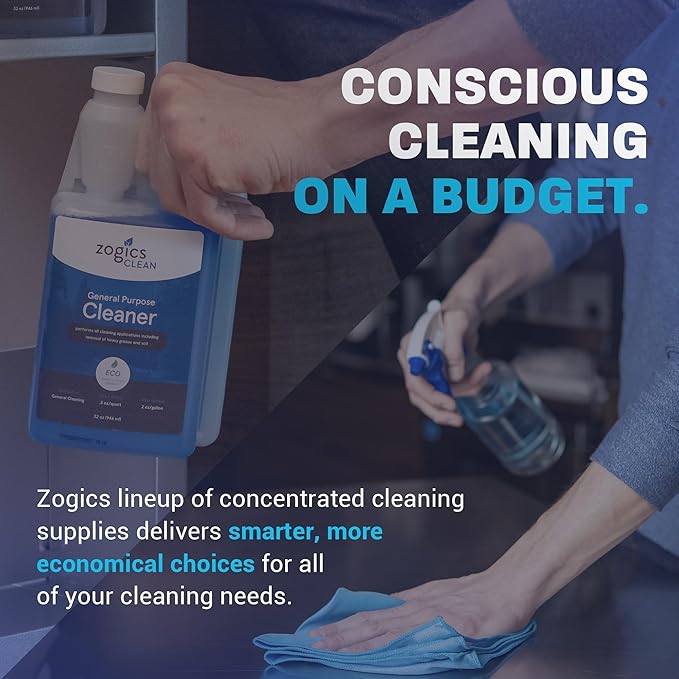 Zogics General Purpose Cleaner, Case of 6-32 oz Bottles - Each Bottle Makes up to 16 Gallons - Meets ECOLOGO Standards