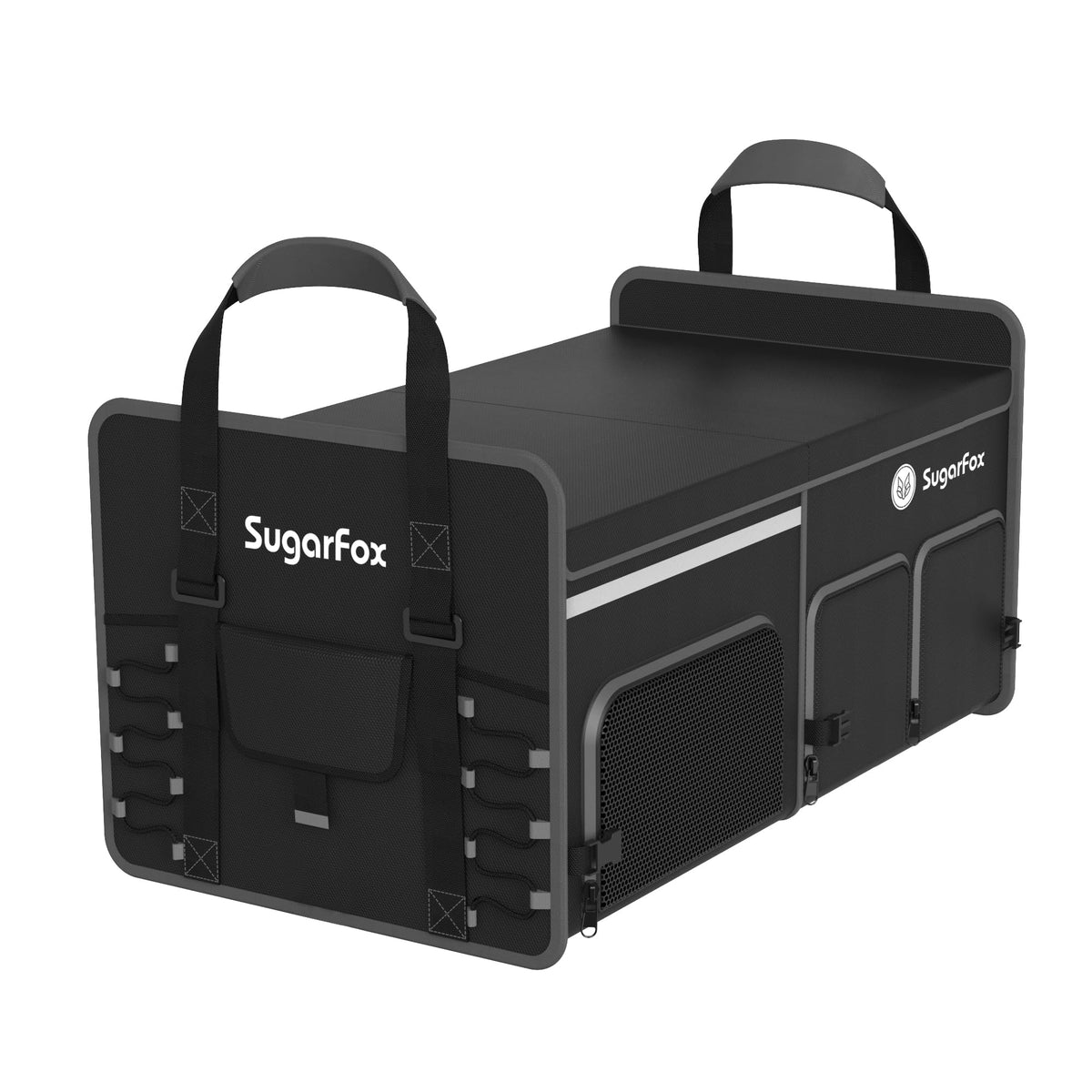 Foldable Car Trunk Organizer, 2 Compartments, Midsize, Black - Image 1