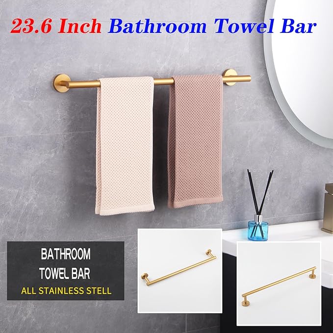 Bathroom Towel Bar — 24" Gold Stainless Steel