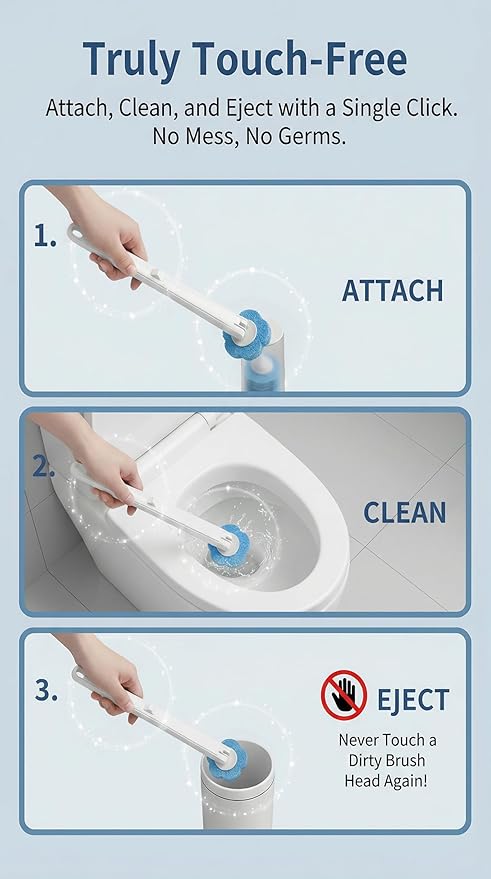 Disposable Toilet Brush for Bathroom Cleaning, Deep Cleaning Toilet Bowl Cleaner with Replaceable Heads, Hygienic Storage Design,House Warming Gifts New Home (Gray – 32 Refills Auto Flip Toilet Brush)