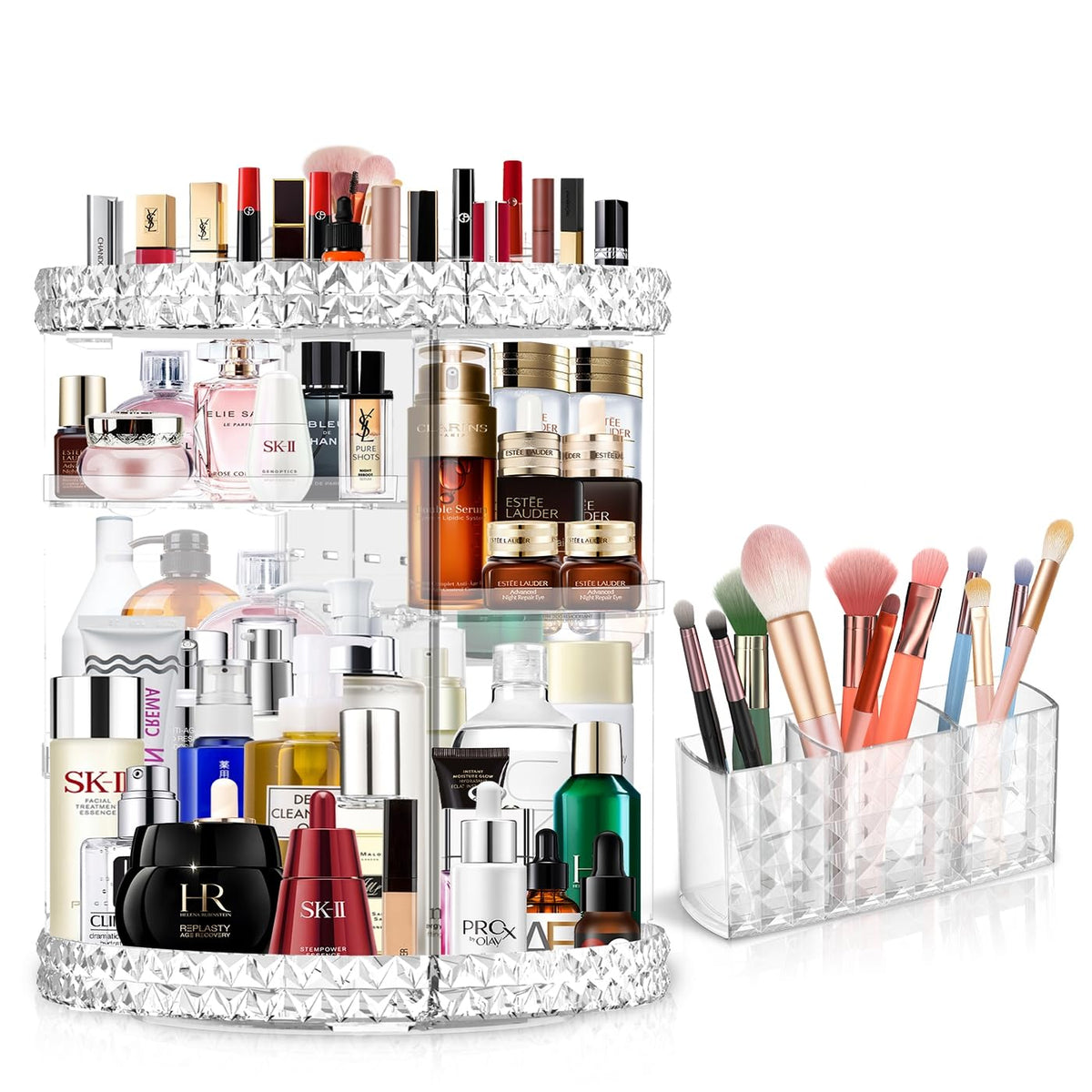 360 Rotating Makeup Organizer for Vanity + Makeup Brush - Image 1