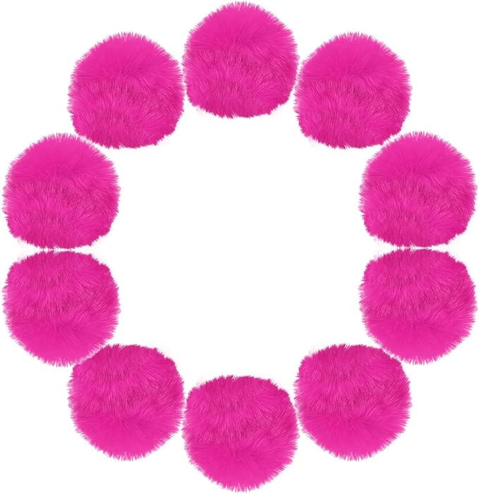 uxcell 3.5 Inch Faux Fur Pom Pom Balls, 10 Pcs Rose Red Fluffy Soft Faux Fur Pom Poms for Hats with Elastic Loop for DIY Knitting Hats Keychain Scarves Gloves Bags Shoes Accessories