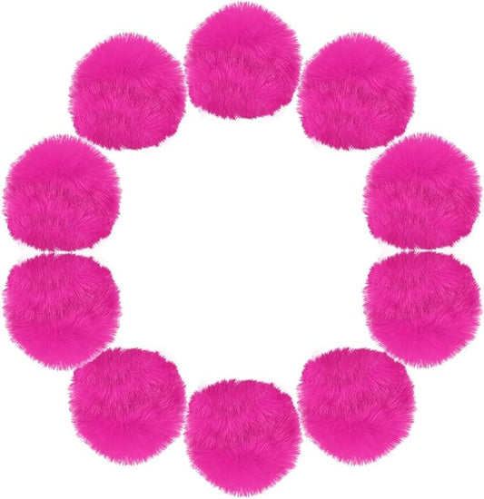 uxcell 3.5 Inch Faux Fur Pom Pom Balls, 10 Pcs Rose Red Fluffy Soft Faux Fur Pom Poms for Hats with Elastic Loop for DIY Knitting Hats Keychain Scarves Gloves Bags Shoes Accessories