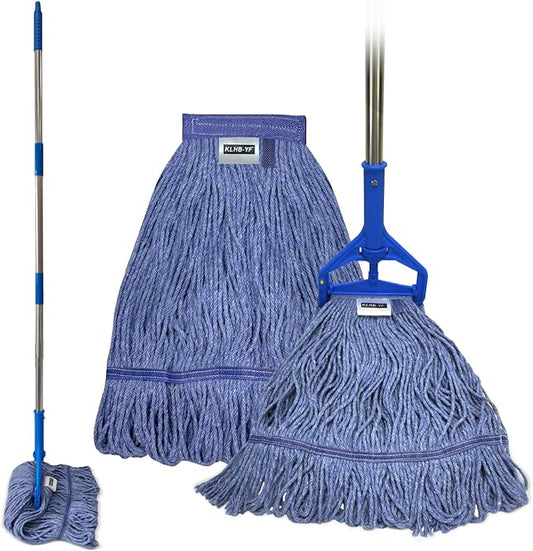 Commercial Cotton Mop Heavy-Duty Industrial with 2 Replacement Heads 152 cm Handle Replacement mop Head (Blue)