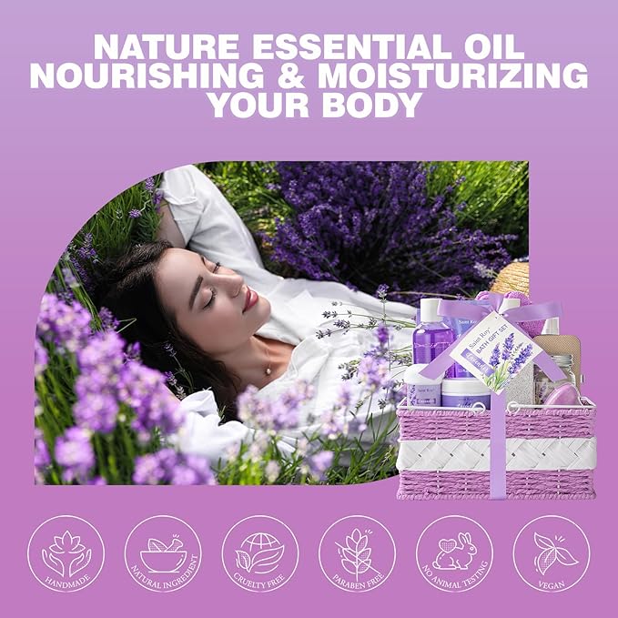 20 Pcs Spa Gifts for Women, Lavender Bath and Body Gift Basket, Spa Gifts for Women Bath and Body Care Set, Relaxing Bath Sets for Mom, Spa Kit, Birthday, Christmas, Mother Day, Anniversary