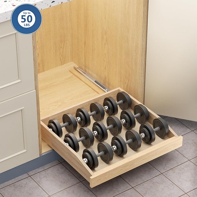 ROOMTEC Pull Out Cabinet Organizer with Soft Close, 22-1/2" W x 21" D, Pull Out Cabinet Drawer for Kitchen cabinets, Pull Out Cabinet Shelf, Finished, Bottom Assembly
