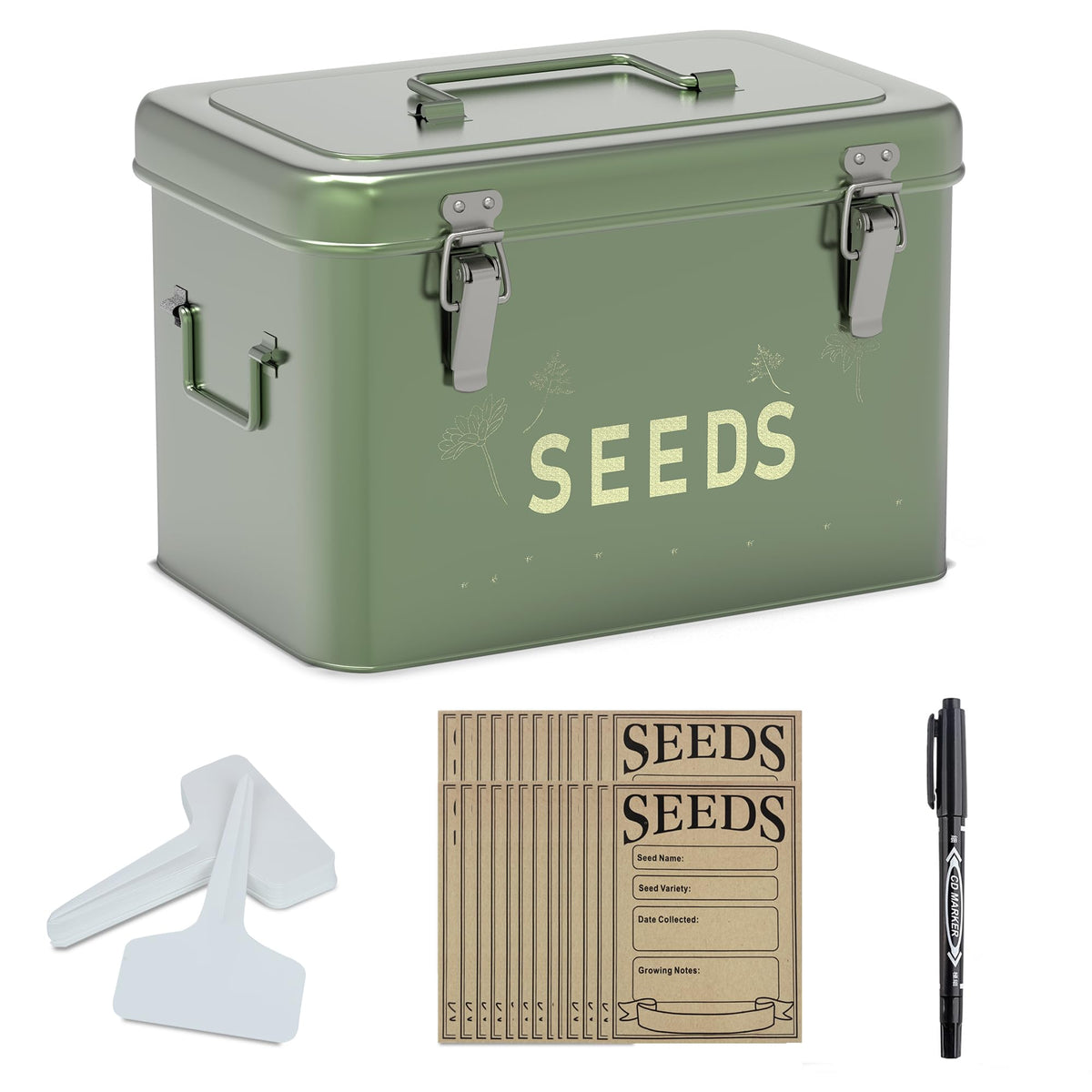 Metal Seed Storage Organizer, 3 Compartments, Vintage Dark Green - Image 1