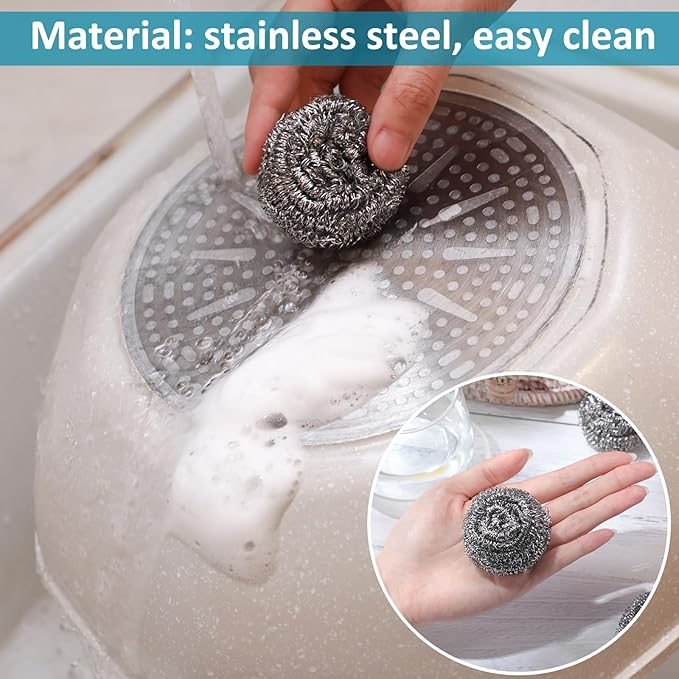 200 Pcs Stainless Steel Wool Scrubber Bulk Steel Wool Sponges Pack Metal Dishwashing Wire Scouring Pads Heavy Duty Clean Dish Pot Pan and Oven for Cleaning Kitchen Bathrooms and More