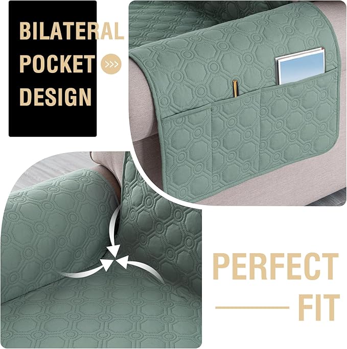 PrinceDeco Waterproof Sofa Cover Diamond Quilted Couch Cover 3 Cushion Sofa Couch Cover for Dogs Furniture Protector Cover with Elastic Straps for Pet Cat(Sofa,Lily Pad)