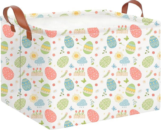 CLOCOR Easter Eggs Basket Empty,Rectangular Easter Gift Basket for Boys and Girls,Kids Toys Storage Bin,Baby Room Decor(Tiny Flowers Easter Basket)