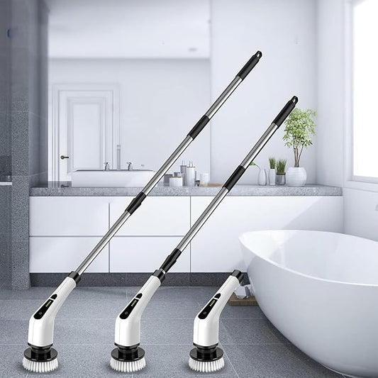 Cleaning Brush, Ipx7 Water Proof Electric Brush for Washing Bathroom, Features a Long Handheld Grip, Interchangeable Heads and Cordless Convenience, for Tiles, Bathtubs, Toilets
