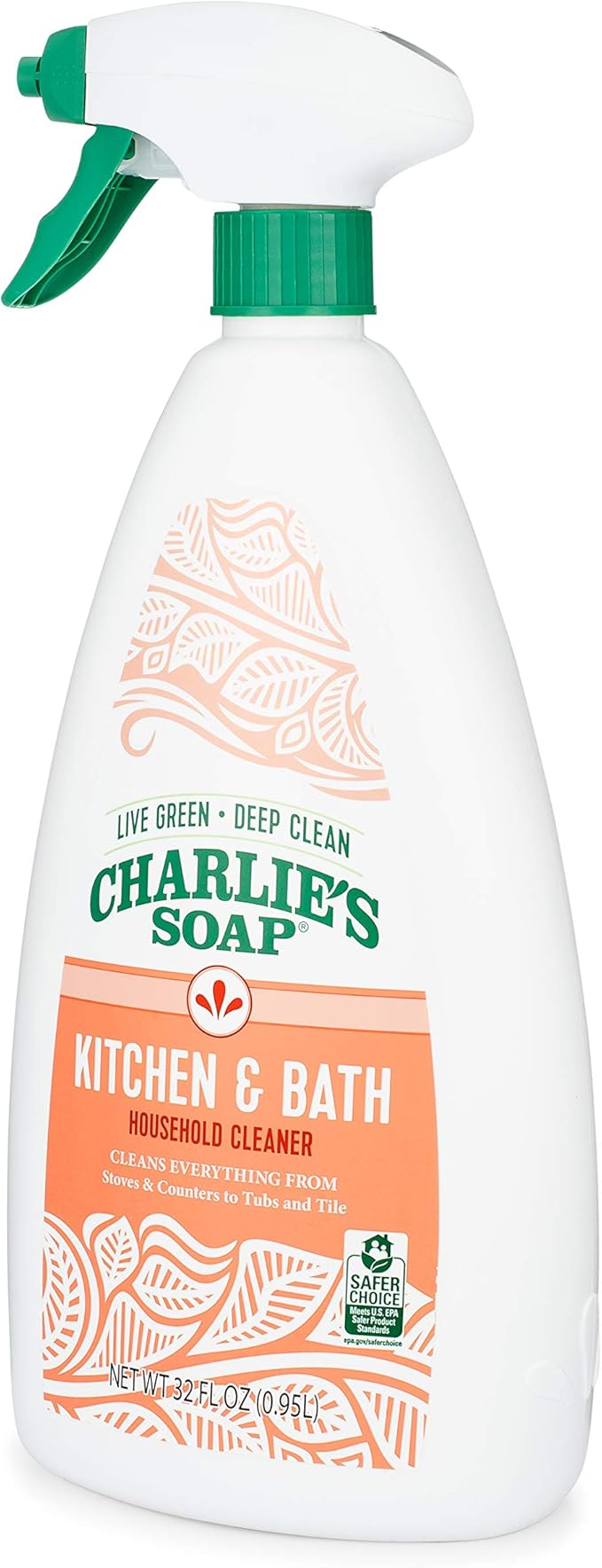 Charlie's Soap Kitchen & Bath Household Cleaner Spray (32 Fl. Oz., 2 Pack) Natural Kitchen and Bathroom Multi-Surface Cleaner – Non-Toxic and Biodegradable