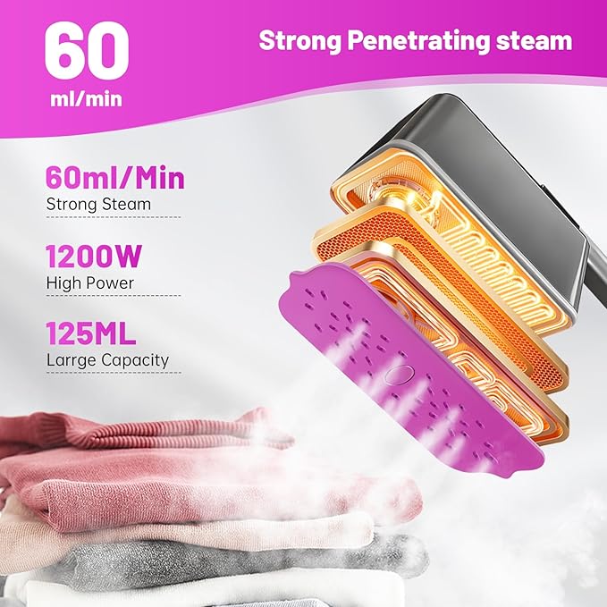 Folding Steam Iron for Clothes, Wet and Dry Iron, Fast Heat-Up, Quick Wrinkle Removal, LCD Display, Powerful Wrinkle Remover for Home, Office