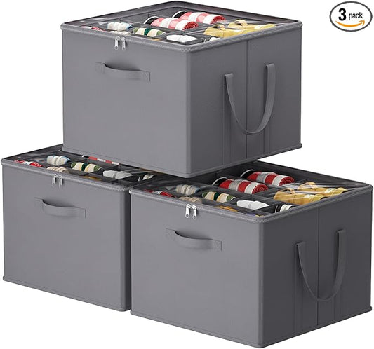 Lifewit Shoe Storage Organizer for Closet, Fabric Large Shoe Box Storage Containers with Clear Cover, Foldable Bins for Boots Heels Sneakers Fits 36-48 Pairs (Each 12-16 Pairs) 3 Pack Gray