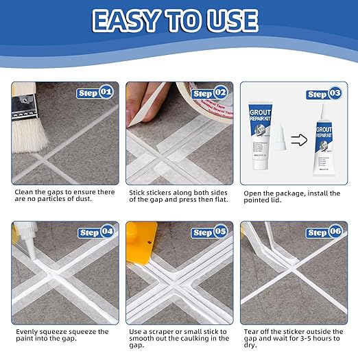 Tile Grout Repair Kit, 2 Pack White Grout Filler, Fast Drying and Waterproof Tile Grout Repair for Bathroom Shower Kitchen, Restore & Renew Tile Joints Line