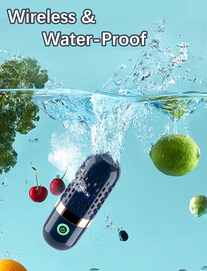 Vegetable and Fruit Cleaner Machine, Purified Water-Proof Fruit Cleaning Device with OH-ion Purification Technology 250min Working time and Wireless Charging, for Cleaning Fruit, Grain (Blue)