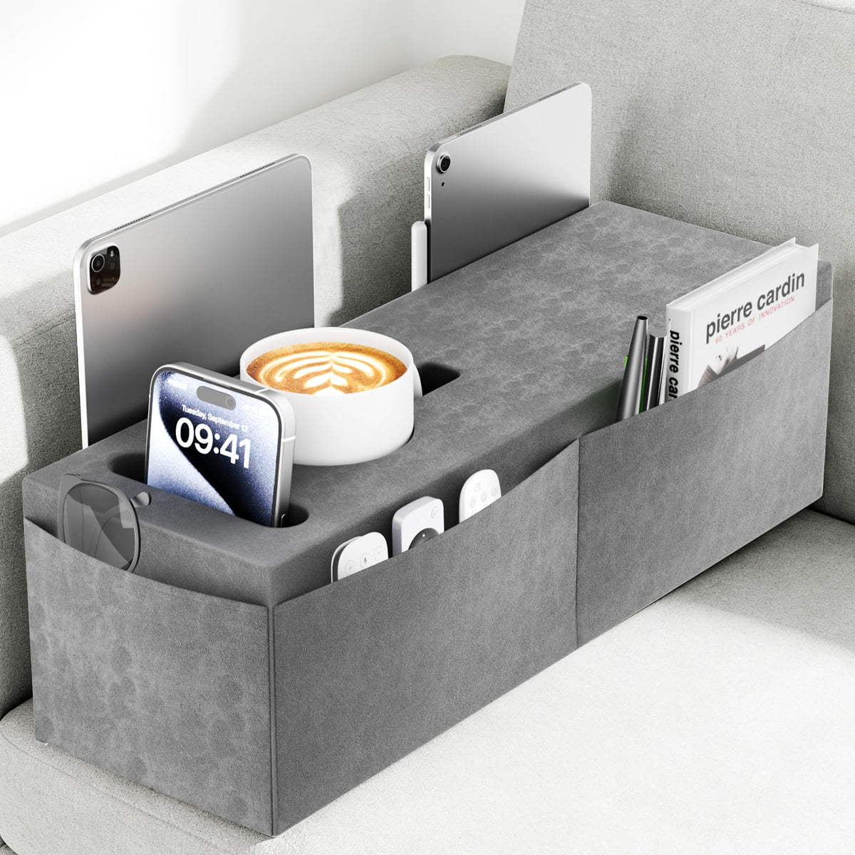 Couch Armrest Caddy with Cup Holder, Portable Sofa Armrest - Image 1