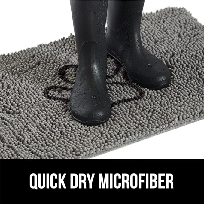 GORILLA GRIP SoakSTOPPER Dog Door Mat, 30x20 Machine Washable Rug Absorbent Doormat Captures Moisture Mud Dirt, Quick Dry Soft Chenille Entryway Rugs Indoor Entrance Mats for Dog Paws, Paw Grey