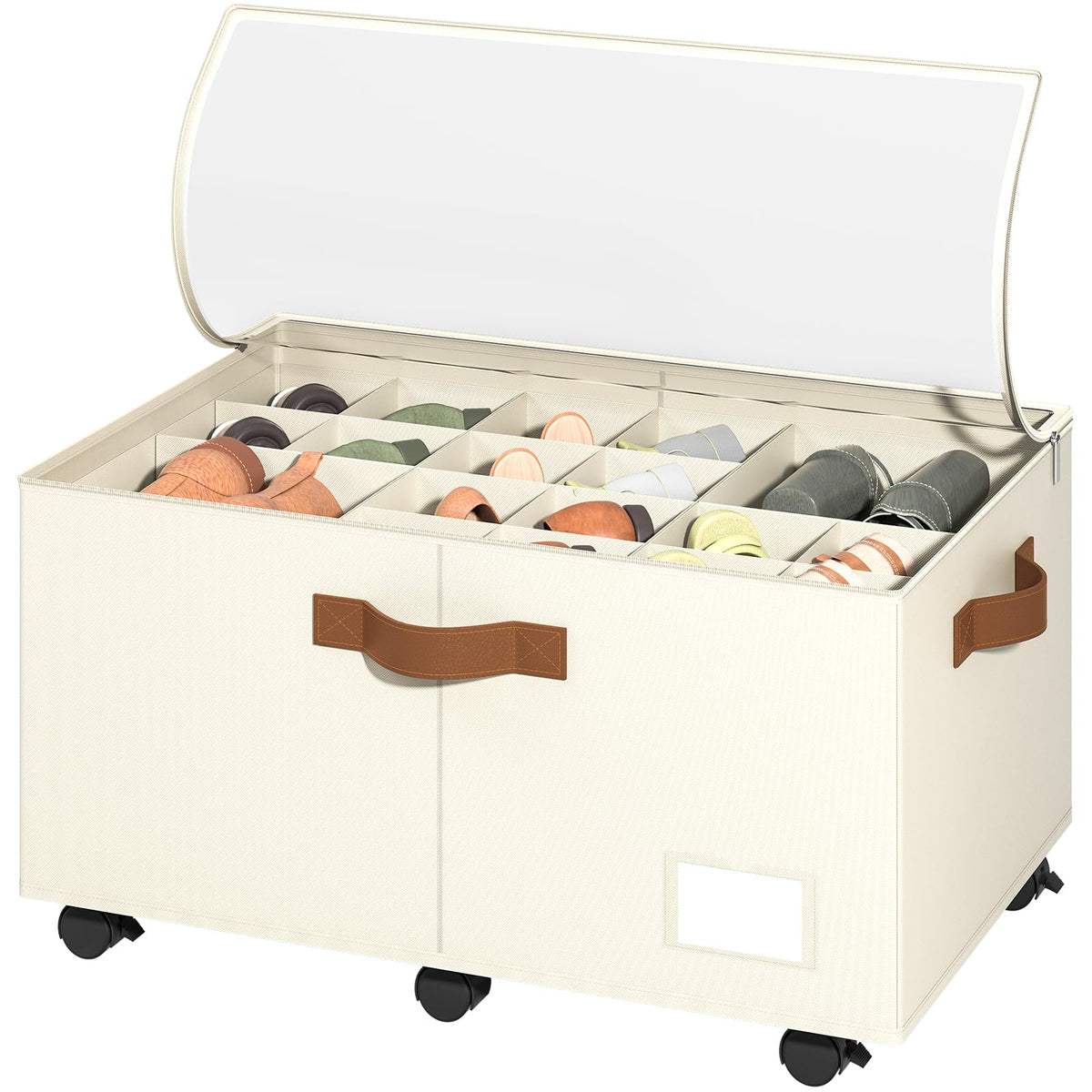 Foyego Shoe Organizer for Closet, Shoe Storage with Wheels, Beige - Image 1