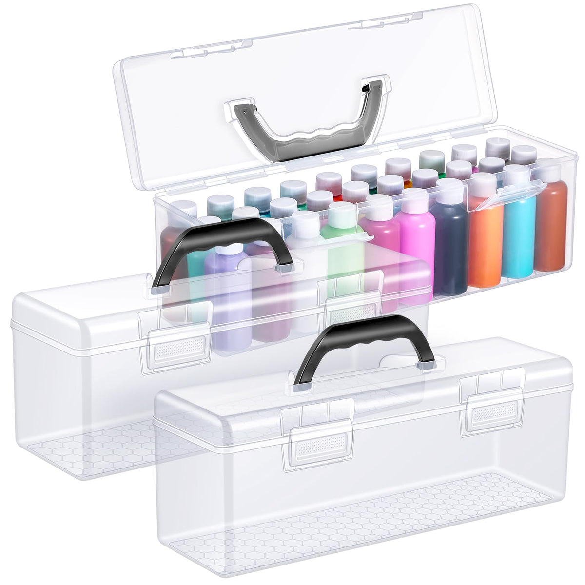 Threehoney 3 Pcs Acrylic Paint Storage Box with Handle, 90 - Image 1