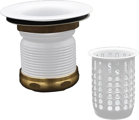 Westbrass A218-50 Junior Bar and Laundry Sink Drain Assembly with Removable Strainer Basket, Powder Coat White