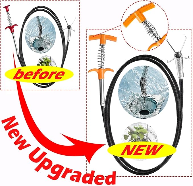 Drain Snake, Drain Clog Remover - Gutter Cleaning Tools Drain Cleaner for Toilet Sewer Shower Kitchen Bathroom Tub Clogged Drains Opener Cleaning Tool, Flexible Grabber Claw Pick Up Reacher (63 inch)