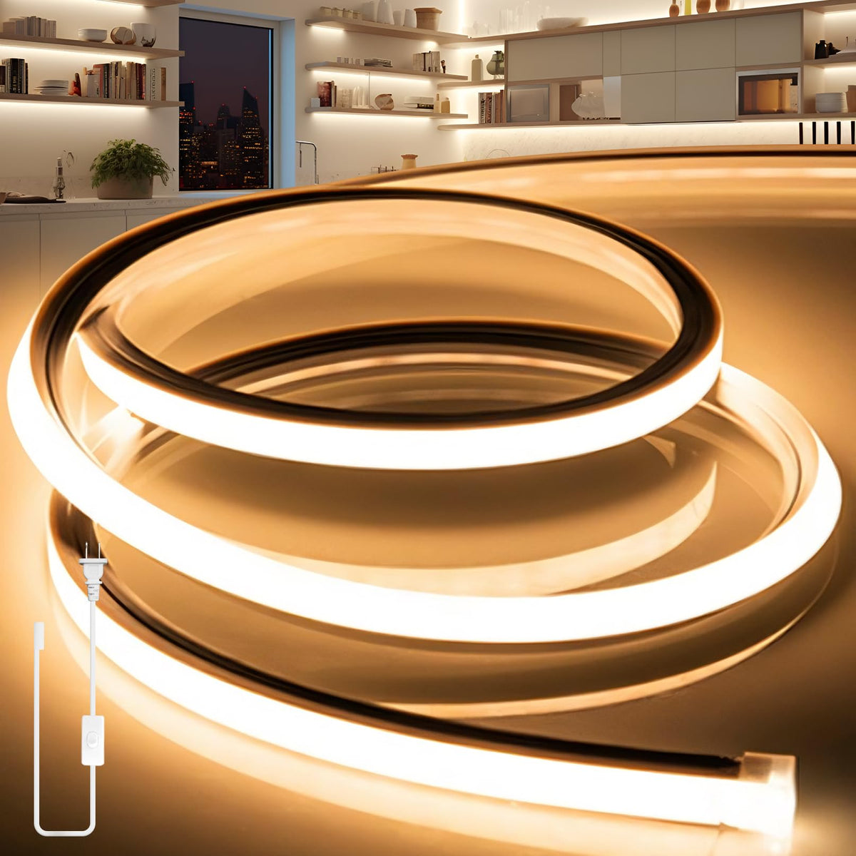 LED Strip Lights Warm White 3000K,32.8ft 110-120V Neon Rope - Image 1