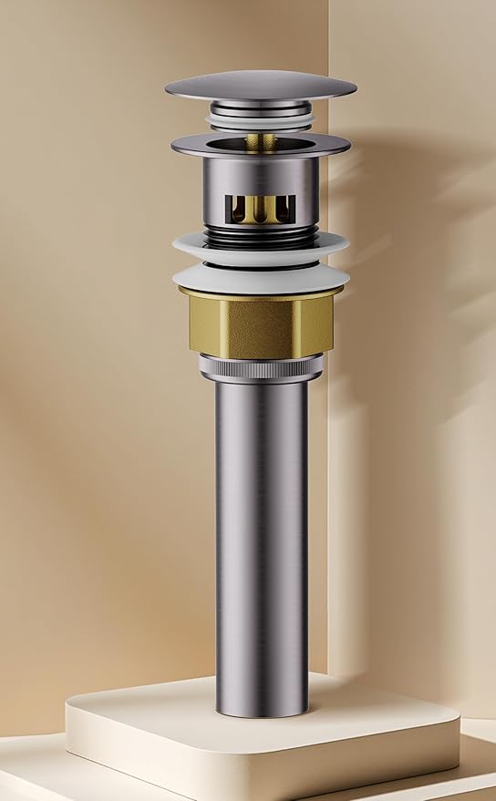 Bathroom Sink Drain with Strainer Basket and Pop-Up Drain Stopper Set (Brushed Nickel, with Overflow)