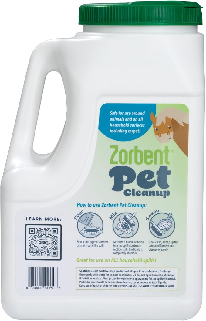 Zorbent Pet Accident Cleanup – Odor Remover for Dog & Cat Messes. Absorbs 1 Gallon. Pet-Safe Cleaner for Urine, Vomit, Poop & Accidents on Hardwood, Tile, Vinyl, Concrete, Short Carpet & Rugs, 5 qt