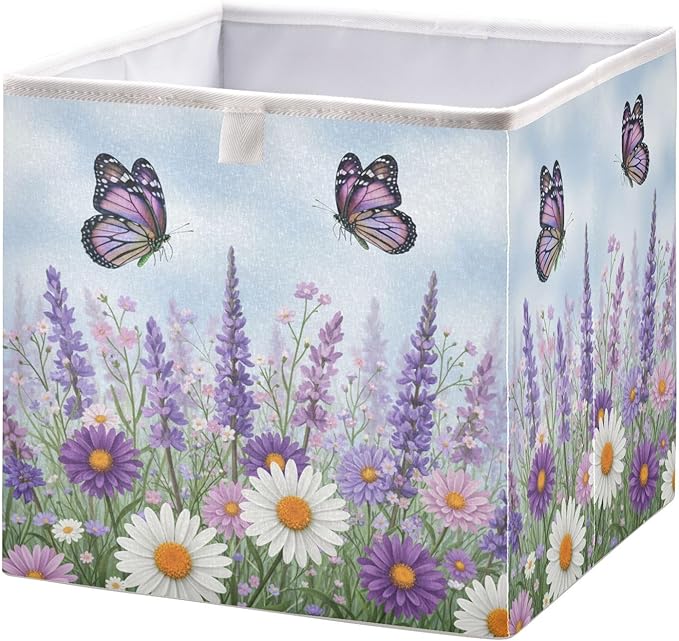 Bolaz Spring Wild Flowers Purple Butterfly Closet Organizers Storage Cubes Storage Bins Shelf Baskets Containers for Home Room Office,Rectangle