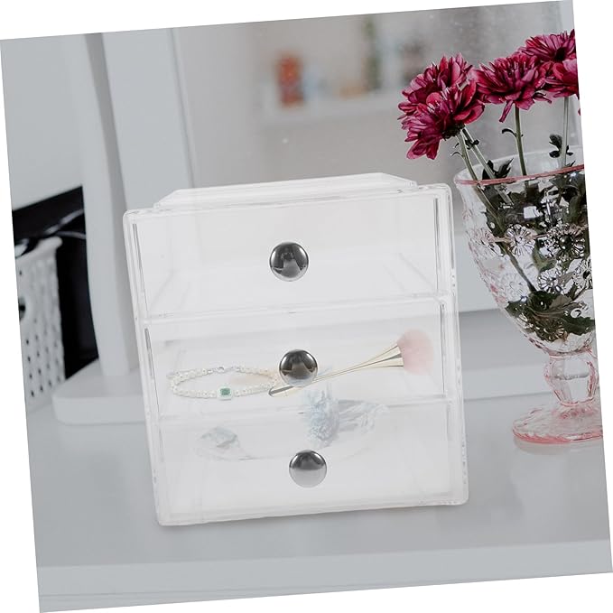 Three-layer Drawer Storage Box Makeup Organizer Desk Top Organizer Lids Included