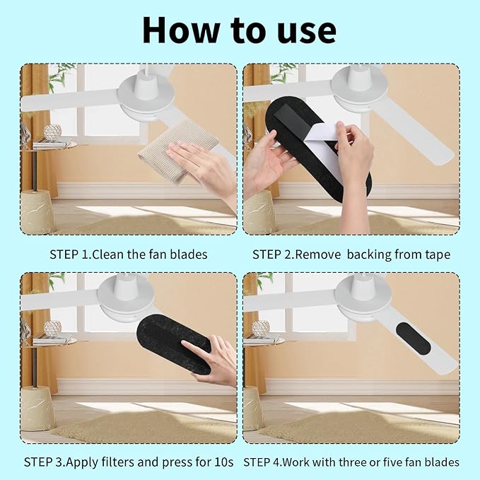 5 Pack Ceiling Fan Filters for Blades, Air Fan Filters for Ceiling Fan Blades with Activated Charcoal for Common Household Contaminants, Unscented Coconut Carbon Universal Ceiling Fan Air Purifiers