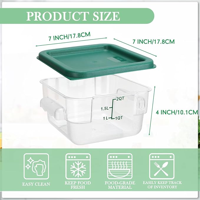 Lallisa 8 Pcs 2 Quart Food Storage Containers with Lids Clear Square Polycarbonate Marinating Container Dough Bucket with Lid(Multicolor)