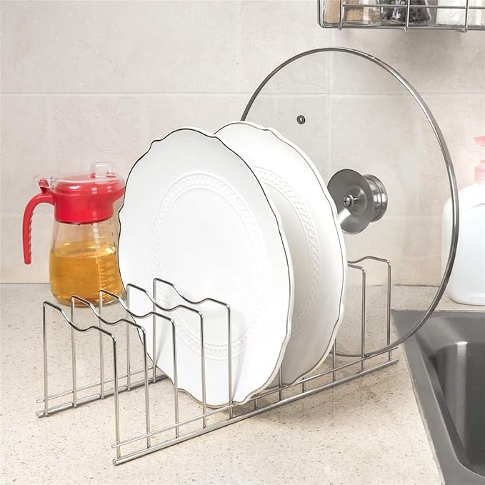 SANNO Pot Lid Organizer Pot Lid holder, Pots and Pans Organizer Drawer Plate Organizer Expandable Pull Out Kitchen Cabinet Organizers and Storage, Cabinet Sliding Shelf Under Sink Shelf