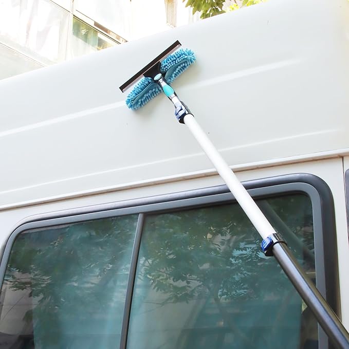 23FT High Reach Window Squeegee with Extension Pole, 2 in 1 Shower Squeegee for Glass Doors with 5-Stage 4-16.5 ft Telescoping Pole, Window Cleaner Tool for Shower Glass Home Car