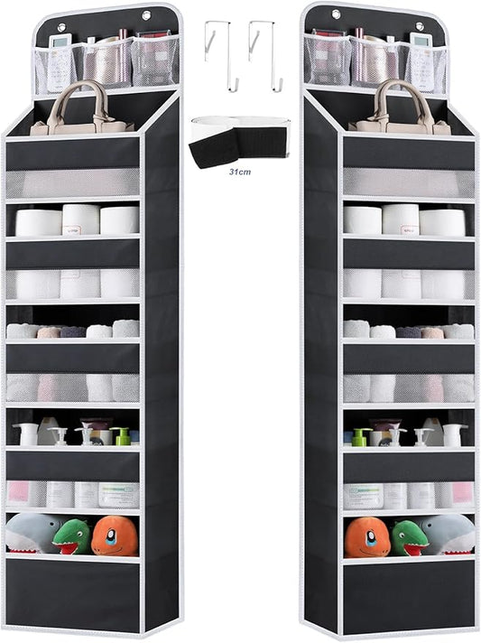 Over the Door Organizer Storage - 5 Tier Hanging Storage shelves Door Organizer with Pockets, Anti Tilt 44 lb Load Behind Door Organizer for Bedroom,Nursery,Bathroom,Kitchen,Dorm,Shoe - 1 Pack, Black
