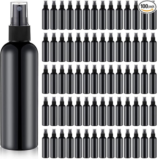 Kigley 100 Pcs Small Spray Bottle Bulk 4 oz Plastic Empty Mist Spray Bottles for Essential Oils Fine Mist Sprayer Reusable Refillable Portable Travel Containers for Perfume Cleaning Samples(Black)