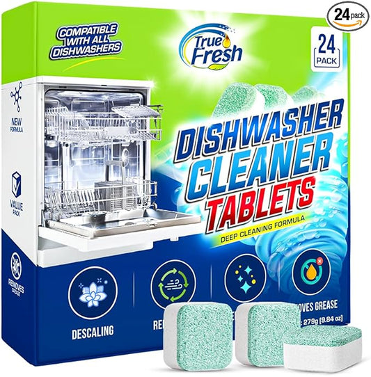 True Fresh Dishwasher Cleaner & Deodorizer Tablets, 24-Pack Dishwasher Maintenance Tablets for Interior, Pump, Filter, Spray arm & Drain, Helps Remove Grease, Limescale & Mineral Buildup 1-Year Supply