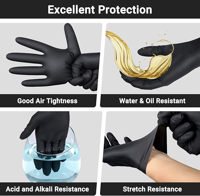 10 Mil Nitrile Gloves - Thick Black Nitrile Gloves Large, 100 PCS Disposable Heavy Duty for Women & Men Cleaning, Cooking, Gardening, Construction, Oil Resistant & Chemical Resistant