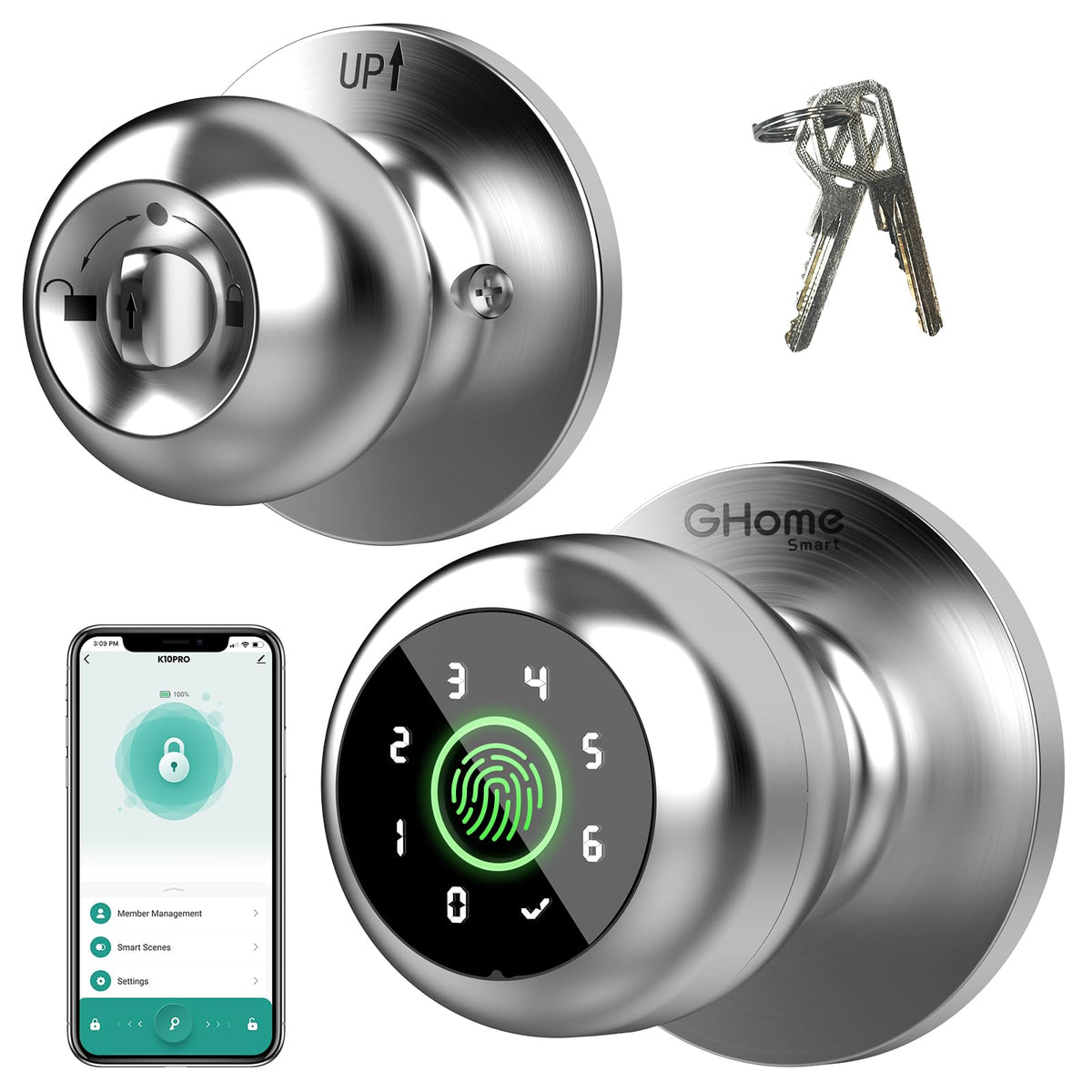 GHome Smart Fingerprint Door Lock, 4 in 1 Smart Fingerprint Door - Image 1