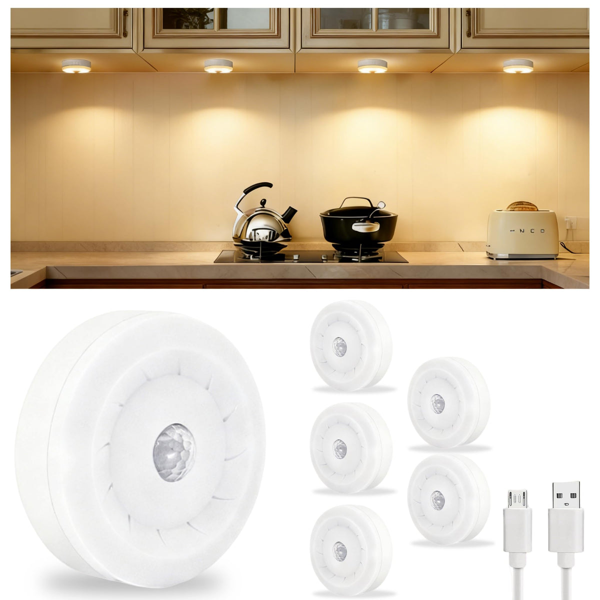BASON LIGHTING Rechargeable Puck Lights, Wireless Closet Lights - Image 1