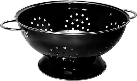Reston Lloyd Calypso Basics Extra Large Enameled Colander with Solid Base, Strainer Basket with Handles, for Pasta, Berries, Vegetables, Fruit, 7 Quart (224oz/ 6.6 L), Black