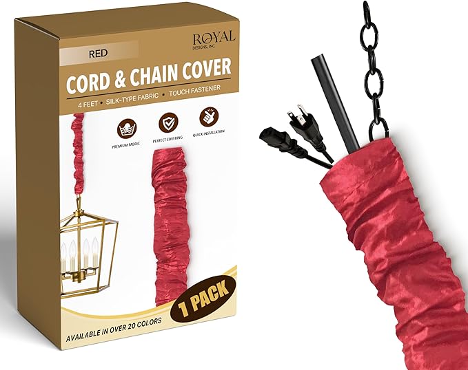 Royal Designs, Inc. CC-24-RD Red Cord & Chain Cover 4' Silktype Fabric Touch Fastener, Red