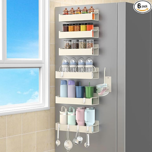 Magnetic Water Bottle Holder for Refrigerator, Cup Holder Organizer for Stanley and Tumbler for Kitchen, 6 Pack, Cream White