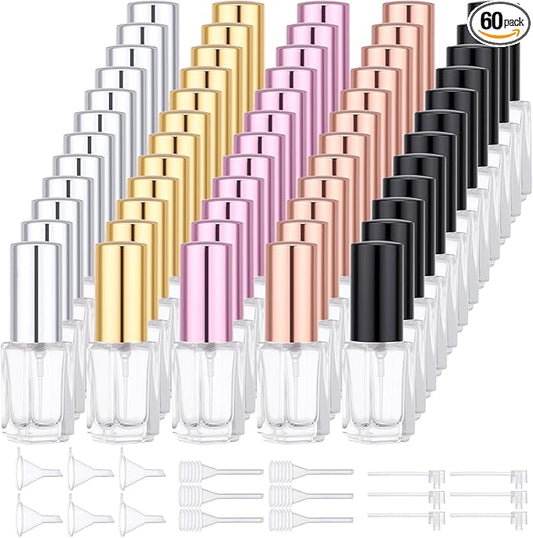 Segbeauty 60pcs 0.1oz Mini Atomizer Sprayer for Perfume, Small Travel Cologne Sprayer with Perfume Transfer Tool, 3ml Bulk Glass Cologne Atomizer Spray Bottle, Glass Travel Refill Bottles with Pump