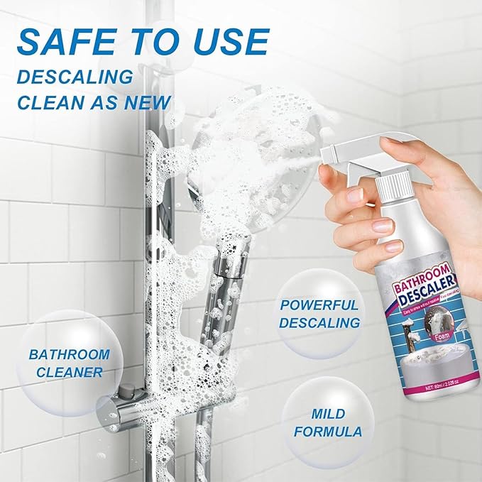 Bathroom Descaler Foam Cleaner Spray, Stubborn Stains Cleaner for Tiles, Faucets, Tubs & Glass, 60ml Each - All-Purpose Bathroom Stain Remover, Fresh Scent (1)
