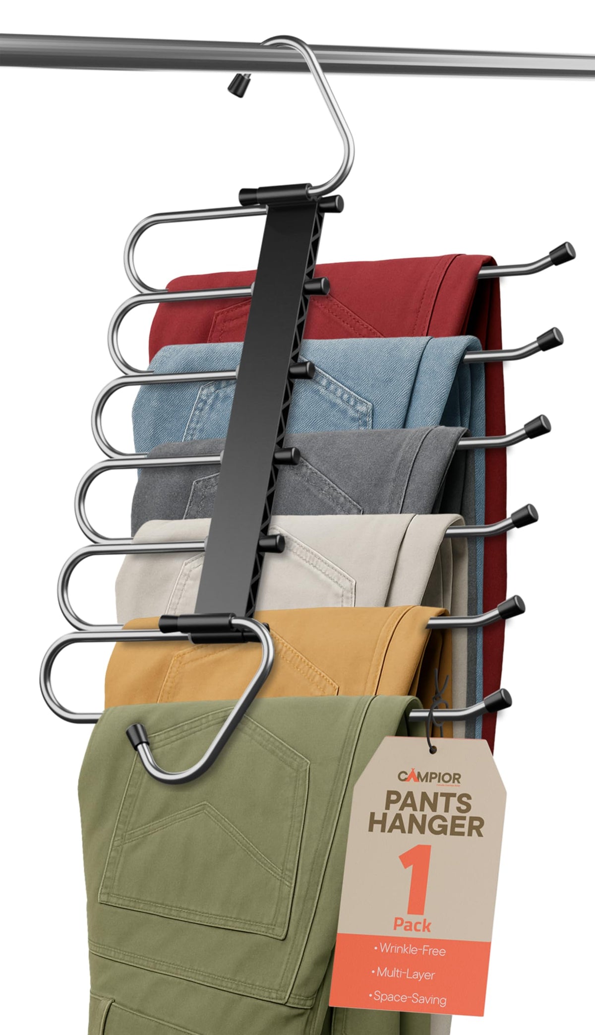 Black Space Saving Pants Hangers 1 Pack, 6 Layer Jeans - Image 1