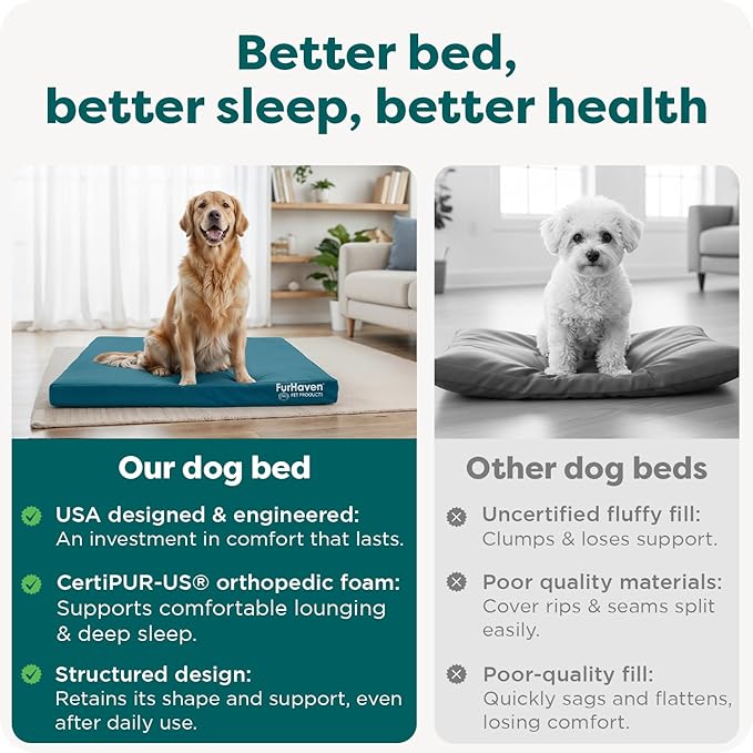 FurHaven Water-Resistant Orthopedic Dog Bed for Large Dogs, Oxford Polycanvas Mattress with Orthopedic Egg Crate Foam for Joint Support, Removable Washable Cover, Jumbo/XL, Deep Lagoon
