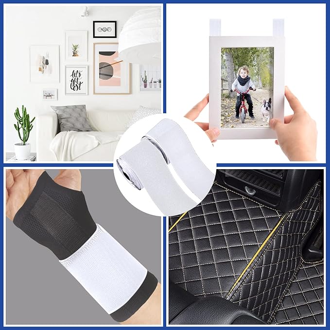 4 Inch x 18 Feet White Adhesive Hook Loop Tape Heavy Duty, Multi-Purpose Carpet Anti Slip Rug Gripper, Double Sided Hook Loop Rolls, Couch Cushion Grip, Bulk Sticky Straps Wall Hanging Strips