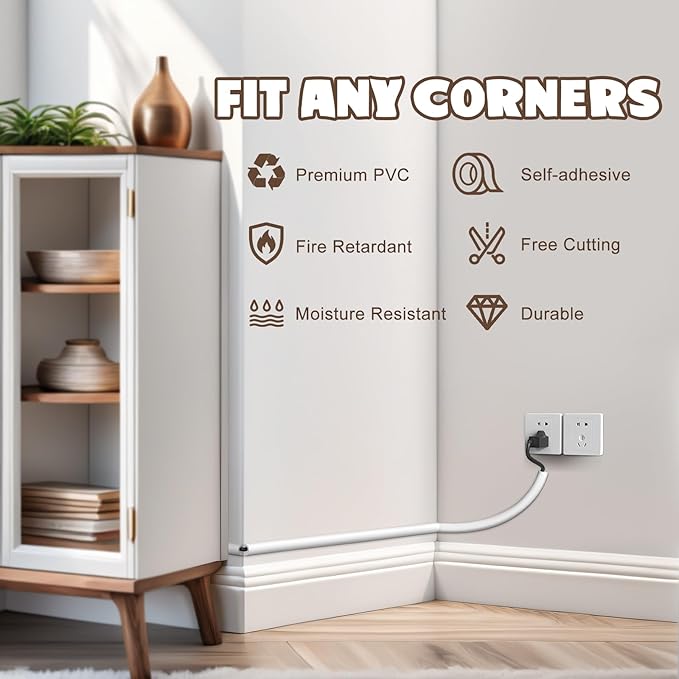 Wall Cord Hider 390 Inch, Self Adhesive Cable Hider Cord Cover for Wires, Flexible Wire Cover Cable Raceway for Cord Management W0.59 H0.39in White